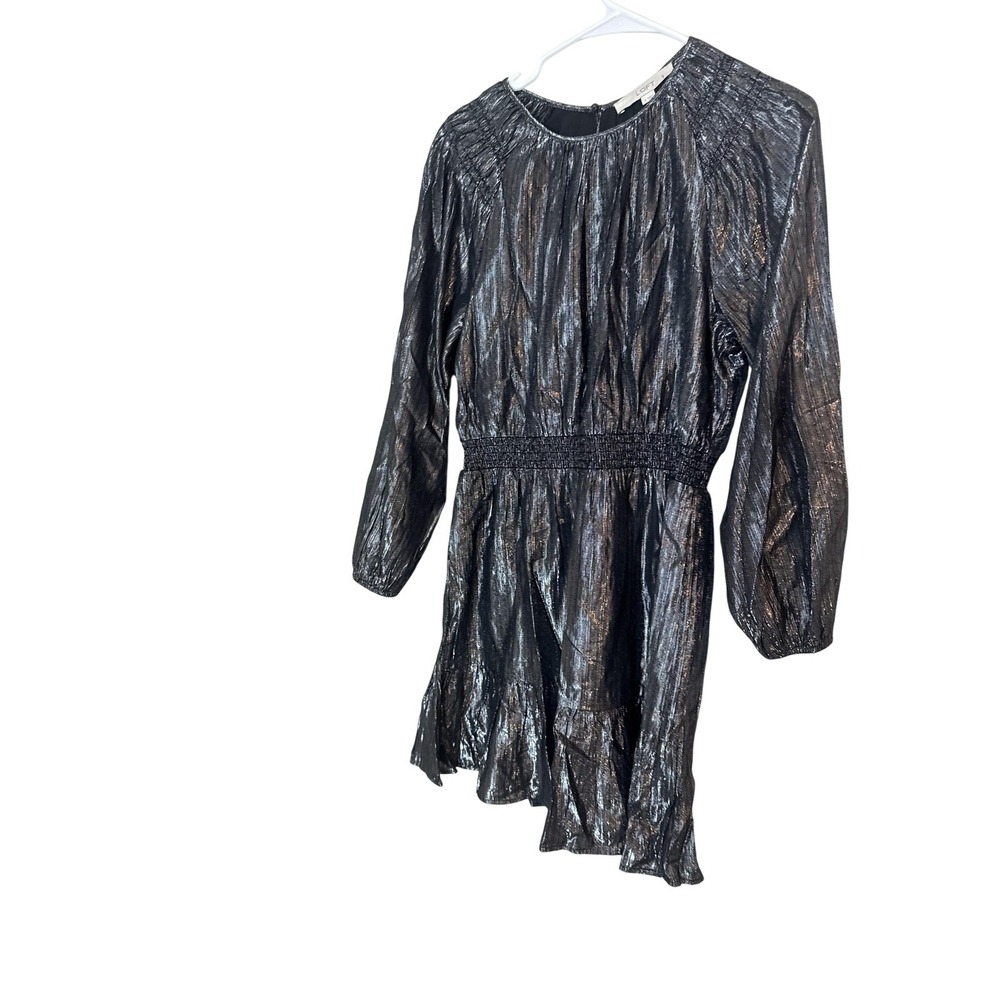 NWT LOFT Dress Womens Small Black Metallic Stripe Fit & Flare Smocked Mini Party
